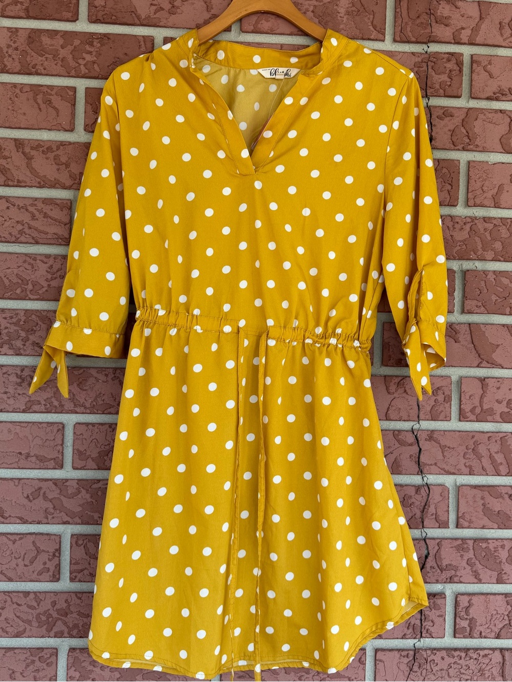 Blush Mustard Yellow Polka Dot Tie-Waist Mini Dress